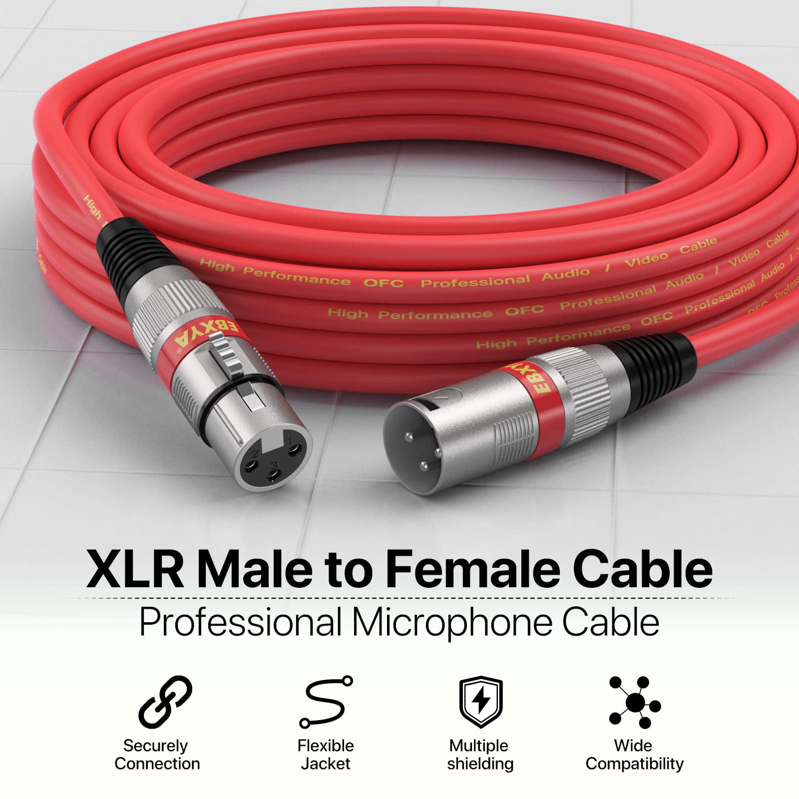 EBXYA 10-Color XLR Adapter Cable 10-Pack 2FT, Gold-Plated Male to Female Connectors & Tangle-Free Design for Studio, Live Sound, Keyboard & DJ Equipment