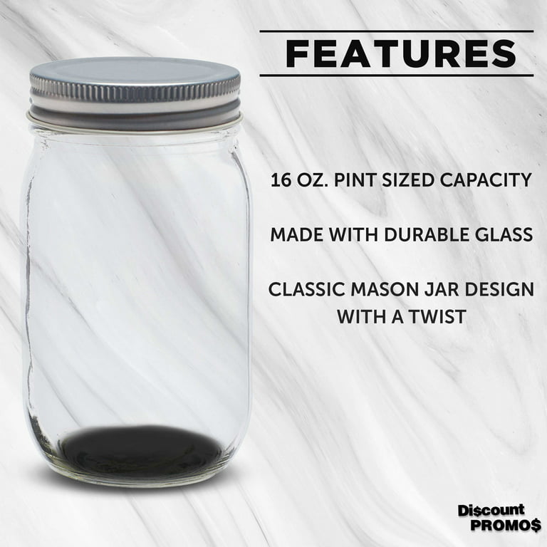 Eco Mason Glass Jar with Black Lid, 16 oz