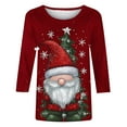 thumbnail image 4 of LEKWK Blue Christmas Tops for Women Xmas Tree Crew Neck 3/4 Sleeve Tshirts Womens Petite Christmas Tops Merry Womens Christmas Party Top, 4 of 5