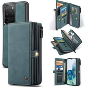 Bpowe Galaxy S20 Ultra Wallet Case, Zipper Purse Folio Magnetic Leather Wallet Protection Card Slot Holder Detachable