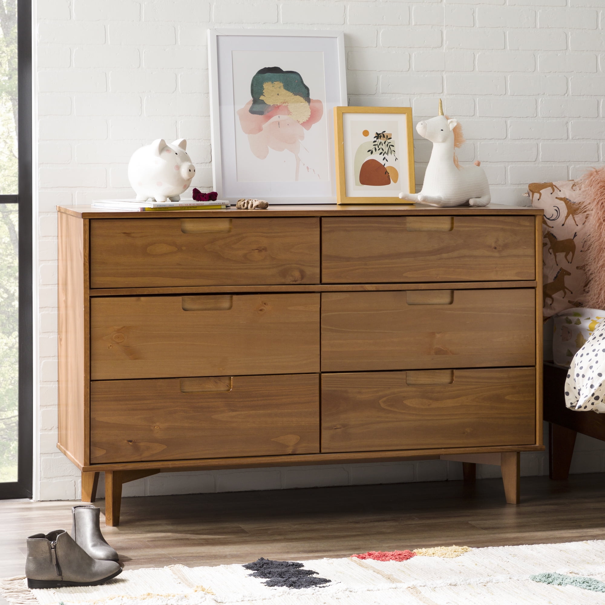 Walker Edison Sonoma 6 Drawer Solid Wood Caramel Dresser