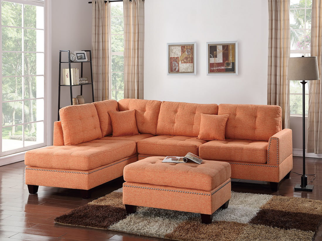 3Piece Sectional Sofa Reversible Chaise Ottoman Citrus