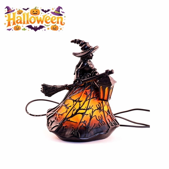 FEOLGEHLY Halloween Decorations Outdoor & Indoor, Halloween Thanksgiving Fall Decor Witch Table Lamp Resin Desktop Ornament with LED Light Festive Decor for Home Party