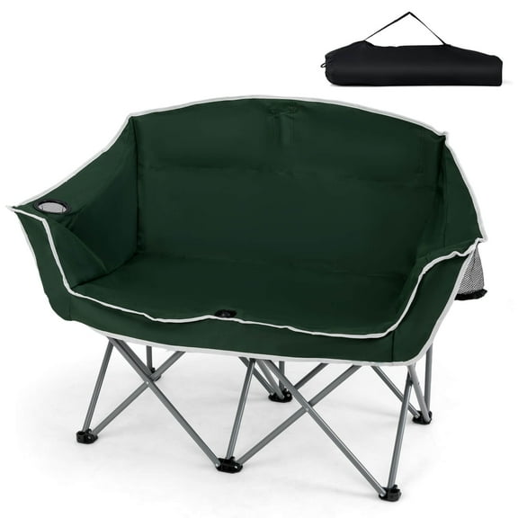 Costway Double Duo Camping Chair with Armrests Cup Holders Carry Bag Heavy Duty Lawn Chair
