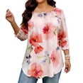 thumbnail image 2 of Craaazy Women's Plus Size Loose Fit Blouse, Printed 3/4 Sleeve Ruffle Tops, Comfy Casual Shirt for Spring & Summer Gifts, 2 of 7