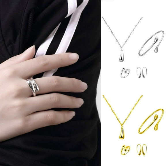 Shenmeida 4Pcs/set Sterling Silver Jewelry Set for Women Teardrop Pendant Necklace Earring Bracelet Ring Jewelry Birthday Gifts