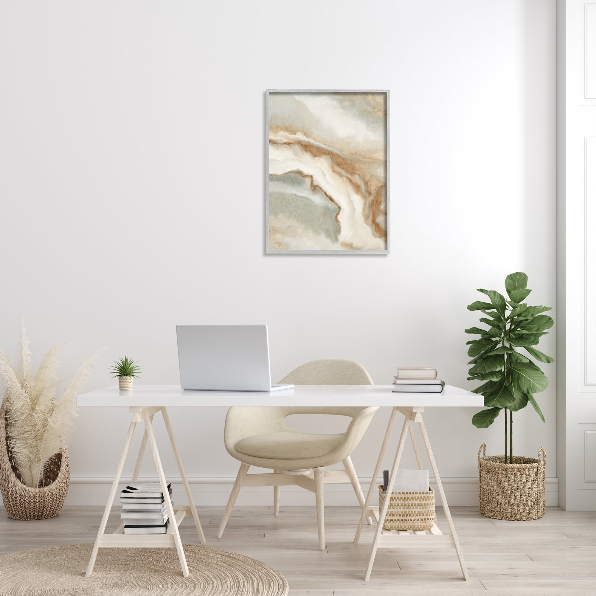 Stupell Industries Abstract Stream Water Design Brown Beige Gray Graphic Art Gray Framed Art Print Wall Art, 24x30, by Kim Allen