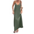 thumbnail image 2 of Women's V-Neck Sleeveless Backless Maxi Solid Suspender Robe Dress for Party Summer Green XL, 2 of 9