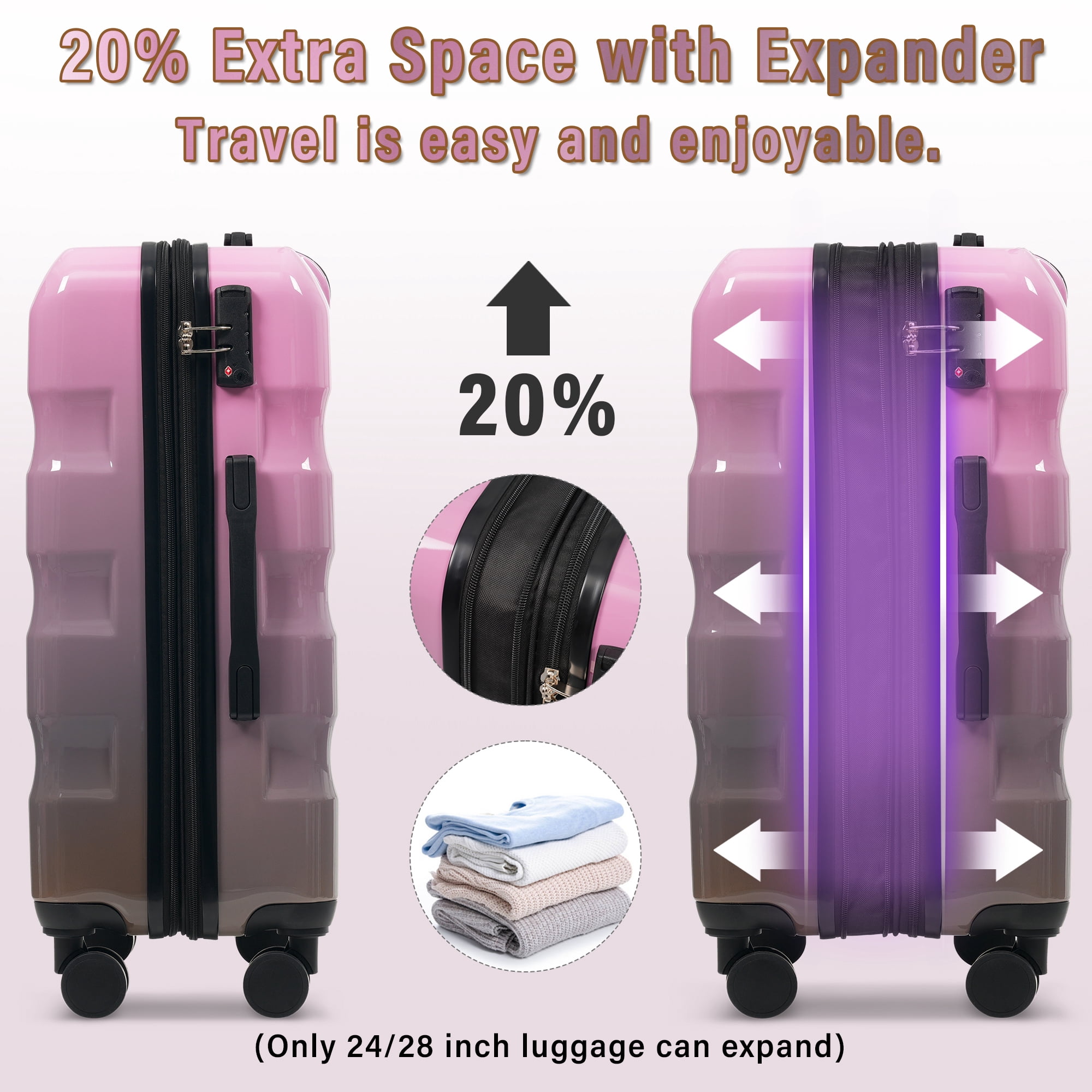 Euroco 3 Piece Luggage Sets,ABS+PC Expandable Hardshell Suitcase with Spinner Wheels and TSA Lock,Lightweight Durable Travel Suitcase Set(20"/24"/28"),Gray Pink