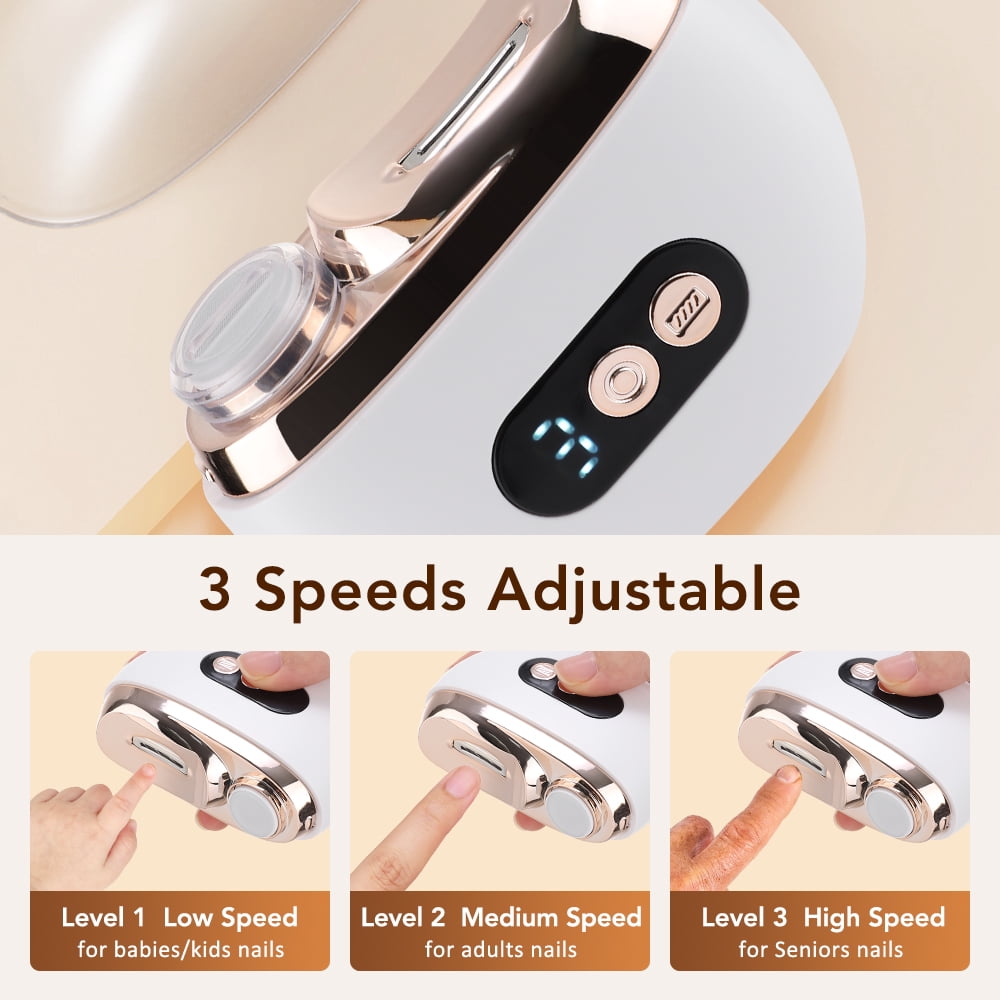 Electric Automatic Nail Clippers Trimmer, Light & 3 Speeds, File 2 in 1 Design, Nail Scraps Storage, USB Rechargeable Safety, Smart Fingernail Clipper for Adult, Seniors, Elderly