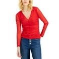 thumbnail image 2 of INC International Concepts Ruched Mesh V Neck Top Red M, 2 of 2