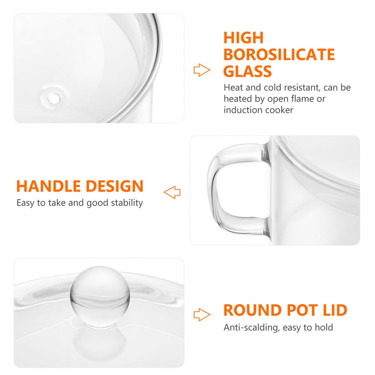 Vaguelly Glass Pot, Clear Glass Cooking Pot Saucepan with Lid, 1500mL  Simmer Pot Stew Pot Microwave Stove and Dishwasher Safe Double-Handle  Cookware