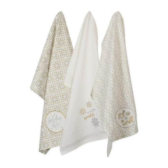 Design Imports CAMZ10710 Assorted Winter Sparkle Embellished Dish Towel Set - Set of 3