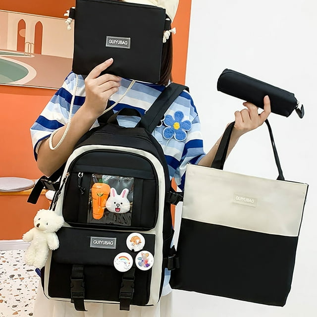 Totes for Storage Kawaii Backpack Set 5pcs Aesthetic School Bags Cute Backpack Set with Lunch Bag,Pencil Case,Handbag,Coin Pursecomputer Backpack
