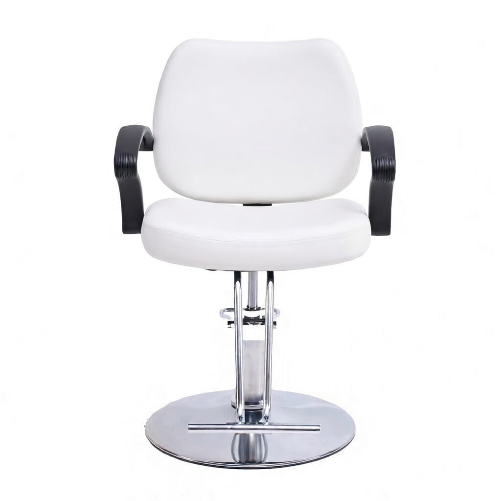 Hydraulic Barber Styling Chair with 360-Degree Swivel and Chrome Base, Heavy-Duty Beauty Salon Chair with PU Leather Upholstery, White