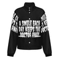 thumbnail image 5 of Jackets for Women Winter Coat Jackets Flannel Stand Collar Jacket(A Smile A Day Keeps The Doctor Away,Size:S-4XL), 5 of 7