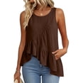 thumbnail image 4 of Pounoo Tank Tops for Women Round Neck Sleeveless Diagonal Ruffle Uneven Hem Tank Plain Crinkle Fabric Sleeveless Tops for Women Flowy Loose Fit Beach Vacation Soft Cute Summer Tops, 4 of 7