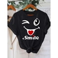 thumbnail image 1 of T-Shirt Graphique Style Y2K pour Femmes, Visage Joyeux, Manches Courtes Décontractées, Col Rond, Micro-Élastique et Non Transparent, Coton Facile d'Entretien, Parfait pour une Tenue Décontractée, 1 of 5