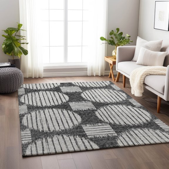 Addison Rugs Mayfield Washable Transitional Geo, Circles Gray Rectangle Rug, 10' x 14'