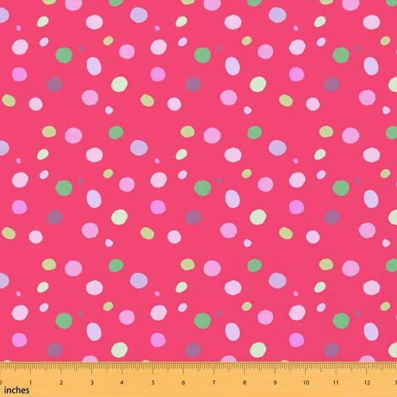 Manfei Chic Polka Dots Fabric by the Yard 1 Yard, Cute Home Decor Fabric by the Yard, Hot Pink Multicolor Dots