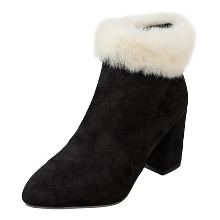 

YUHAOTIN High Heels for Women Sexy Closed Toe Autumn and Winter Furry Short Boots Thick Heel High Heel Suede and Cotton Boots High Heels Boots White Plantar Fasciitis Sandals for Women