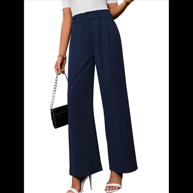 Pantalones de Trabajo Elásticos de Pierna para Mujer, Pantalones de Vestir, Pantalones Casuales de Negocios de Cintura Alta, Pantalones de Vestir Azul Oscuro S