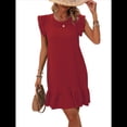 thumbnail image 2 of Vestidos de Verano para Mujer, Cuello Redondo, Corta, Dobladillo con Volantes, Vestido Mini Informal, Rojo, Talla M, 2 of 7