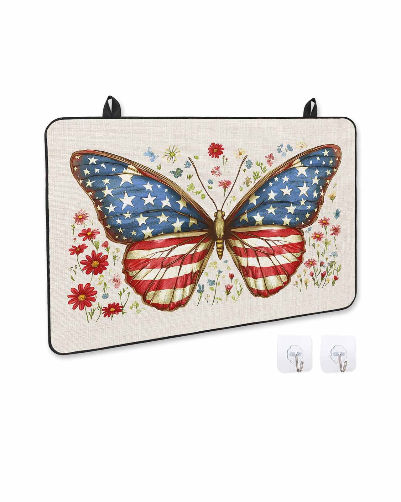 nqOlkjepod Large Induction Cooktop Protector Mat 24"x21", 4th of July Stove Top Covers for Electric Stove, Independence Day Butterfly Botanical Stove Burner Cover Mats, Glass Top Stove Cover