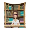 thumbnail image 1 of Geek Soft Flannel Fleece Blanket, Happy Student Girl in Library Studying Reading a Textbook Themed Digital Image Print, Cozy Plush for Indoor and Outdoor Use, 70" x 90", Multicolor, by Ambesonne, 1 of 6
