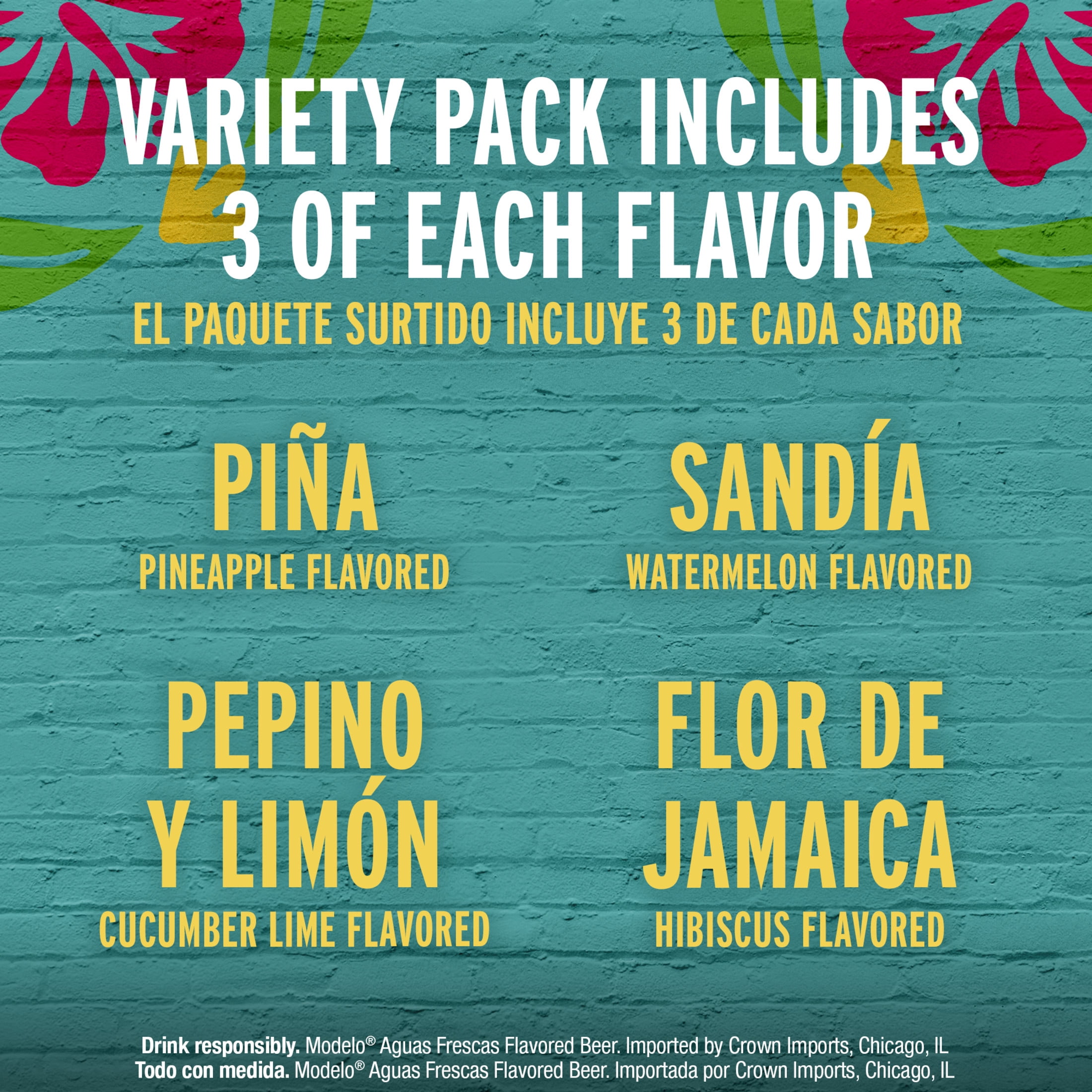 Modelo Spiked Aguas Frescas Variety Pack Flavored Malt Beverage, 12 Pack 12 fl oz Cans, 4.5% ABV