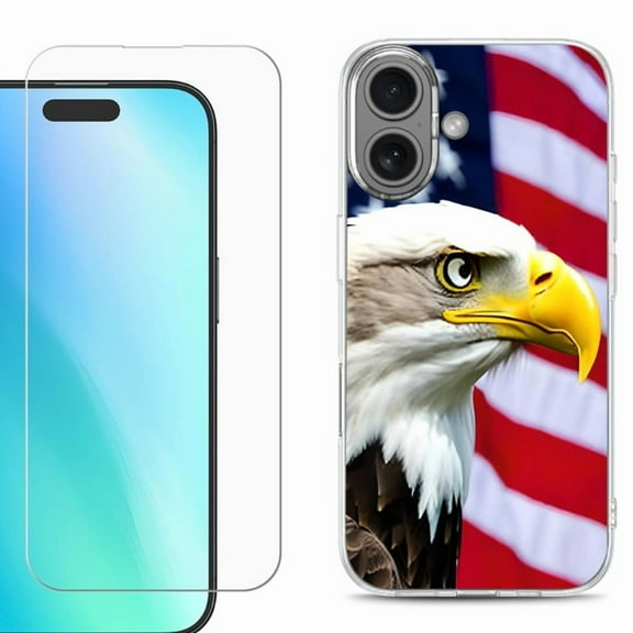 For iPhone 16 Phone Case Cover, Shockproof Case with Tempered Glass Screen Protector, by OneToughShield - Eagle