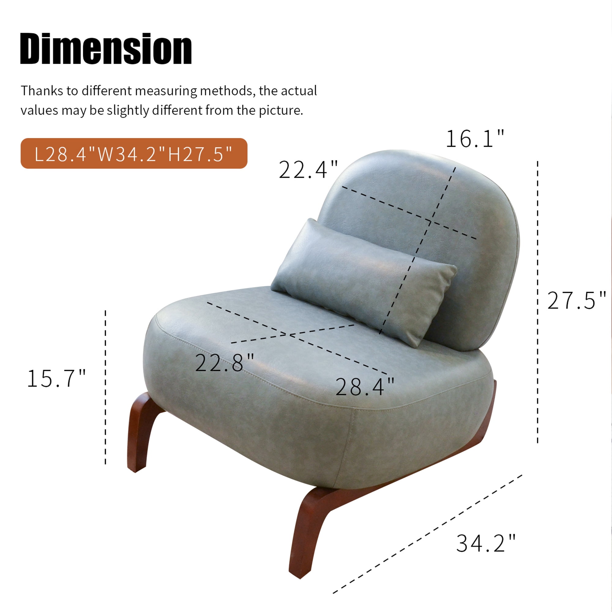 Aukfa Faux Leather Accent Chair with Solid Wood Legs, Armless Living Room Chair with Soft Cushion, Modern Reading Chair for Living Room & Bedroom,Blue