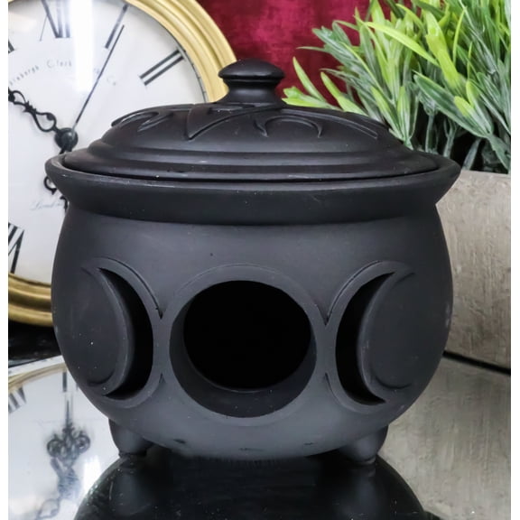 Wicca Triple Moon Goddess Cutout Cauldron Pot For Trinkets Crystals Holder