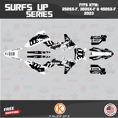 Kalair GFX Graphics Kit for KTM Motorcross 4-Stroke 250SX-F 350SX-F and 450SX-F (2023) Surfsup Series Kalair GFX Graphics Kit for KTM Motorcross 4-Stroke 250SX-F 350SX-F and 450SX-F (2023) Surfsup Series