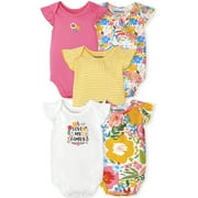 The Children's Place Baby Girl Ruffle & Toddler Girl Short Sleeve Knit 5-Pack Bodysuits, Sizes Newborn-24 Months