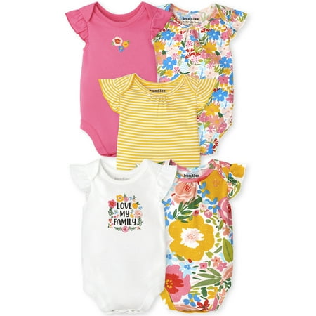 The Children's Place Baby Girl Ruffle & Toddler Girl Short Sleeve Knit 5-Pack Bodysuits, Sizes Newborn-24 Months
