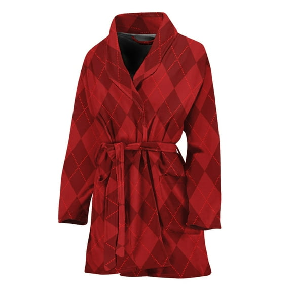 Red Argyle Pattern Women Bathrobe One Size Univeral Fits, Checkered Caro Plaid Tartan Fashion Lightweight Plush Fleece Long Robe For Women