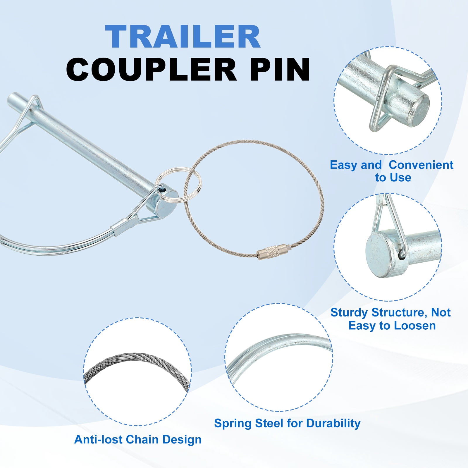 6Pcs Trailer Coupler Pin, 5/16" x 2-1/16" Trailer Hitch Locking Pin with Steel Quick Release Ring, Wire Shaft Locking Accessories for Farm Trailers Wagons Towing