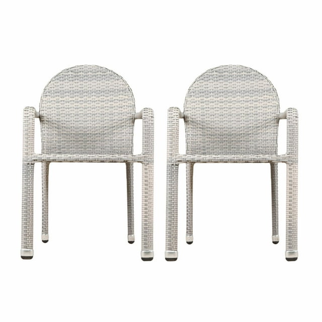 Ariyaan Outdoor Wicker Stacking Dining Chairs - Set of 2 - Multibrown