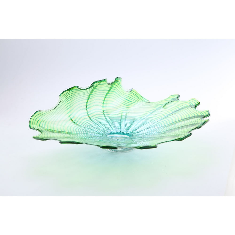 23.5" Green and Blue Hand Blown Glass Swirled Plate