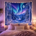 thumbnail image 2 of Open Window with Moonlit Aurora Over Snowy Mountains, Dreamy Celestial for Nature Lovers, Scenic Landscape Art, Christmas Gift, Tapestry Wall Hanging for Bedroom and Living Room, 2 of 7