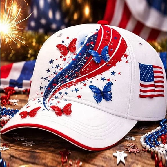 Dongrere 4th of July Butterfly Baseball Cap for Men Women, Washable American Flag Baseball Cap, Sun Hat for Independence Day Memorial Day