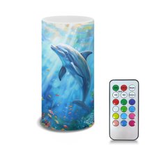 COEQINE Dolphin Flameless LED Candle Battery Powered Votive Lights Realistic Pillar Candle with Remote 4H 8H Timer Color Changing for Home Table Centerpiece Decoration, Dolphin Sea
