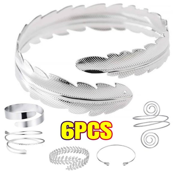 6 Pieces Arm Cuff Upper, Minimalist Metal Punk Spiral Coil Upper Arm Cuff Open Arm Bracelet Armlet Adjustable Hammered Wrap Armband Bangle for Women