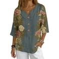 thumbnail image 2 of Womens Plus Tops Casual Fashion Printed Short Sleeve Button Shirt Loose T-shirt Blouse, 2 of 10
