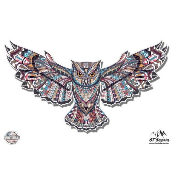 Owl Ethnic Pattern Mandala Tangle Style - 3" Vinyl Sticker - For Car Laptop I-Pad Phone Helmet Hard Hat - Waterproof Decal