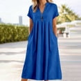 thumbnail image 2 of Kakishop Womens Casual Dresses Wrap V Neck Dress A-Line Ruffle Sleeve Summer Sundress Fashion 2026 (Blue,3XL), 2 of 4