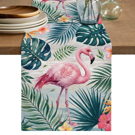 Table Runners 90 Inches Long Dress Scarves, Summer Flamingo Farmhouse Coffee/Dining/Kitchen Table Decor Table Runner for Living Room, Palm Leaves Tropical Botanical Vintage 13x90 Inch