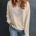 thumbnail image 2 of ibuvkizy Womens Sweatshirts Valentines Day Love Heart Round Neck Lover's Love Print Sweatshirt Long Sleeved Pullover Top/shirt Khaki,L, 2 of 7