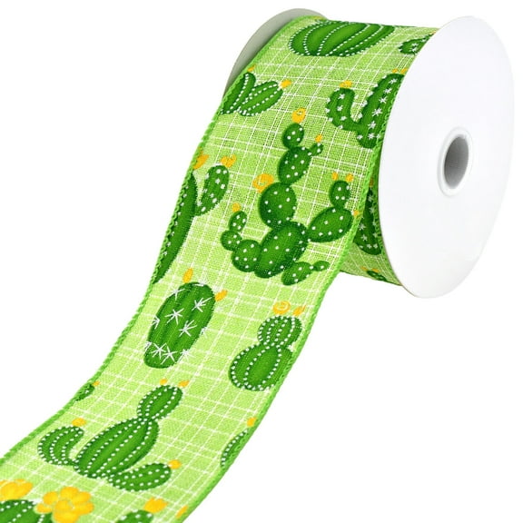Blooming Cactus Faux Linen Wired Ribbon, 2-1/2-Inch, 10-Yard - Lime Green